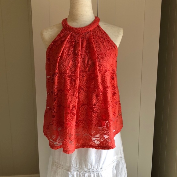 Sophie Rue Tops - SALE! Lace Flowing  Sexy Halter Top in Gorgeous Coral Color Sz M EUC!
